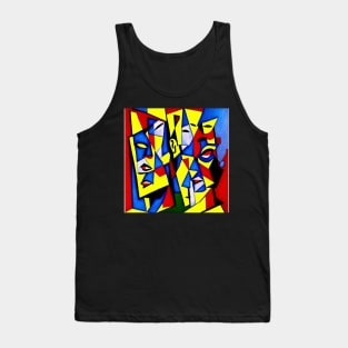 featured on deviantart, cubism, defined facial features, three heads, complementary colourhree colors, parallelism, close-up print of fractured, drawings Tank Top